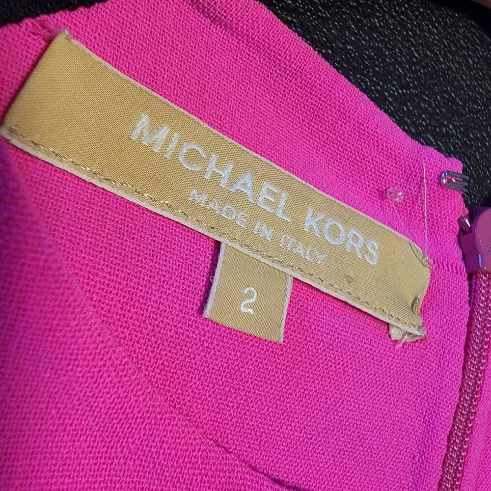 Michael Kors Dress Hot Pink Black Colorblock Virgin Wool Long Sleeve Sz‎ 2 NWOT